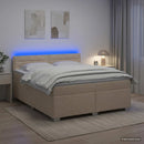 Box Spring Seng med Madras og LED Cremefarvet 140 x 190 cm Stof
