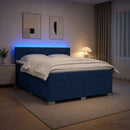 Box Spring Seng med Madras og LED Blå 140 x 190 cm Stof