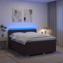Box Spring Seng med Madras og LED Mørk Brun 160 x 200 cm Stof