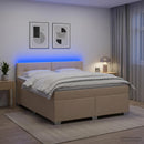 Box Spring Seng med Madras og LED Cremefarvet 140 x 200 cm Stof
