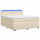 Box Spring Seng med Madras og LED Cremefarvet 180 x 200 cm Stof