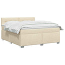 Box Spring Seng med Madras og LED Cremefarvet 180 x 200 cm Stof