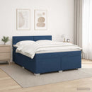 Box Spring Seng med Madras og LED Blå 140 x 200 cm Stof