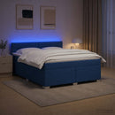 Box Spring Seng med Madras og LED Blå 140 x 200 cm Stof