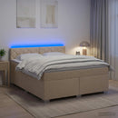 Box Spring Seng med Madras og LED Cremefarvet 180 x 200 cm Stof