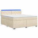Box Spring Seng med Madras og LED Cremefarvet 180 x 200 cm Stof