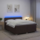 Box Spring Seng med Madras og LED Mørk Brun 200 x 200 cm Stof