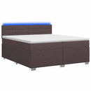 Box Spring Seng med Madras og LED Mørk Brun 200 x 200 cm Stof