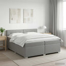 Box Spring Seng med Madras og LED Lysegrå 200 x 200 cm Stof