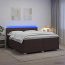 Box Spring Seng med Madras og LED Mørk Brun 200 x 200 cm Stof