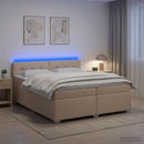 Box Spring Seng med Madras og LED Cremefarvet 200 x 200 cm Stof