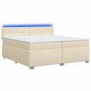 Box Spring Seng med Madras og LED Cremefarvet 200 x 200 cm Stof