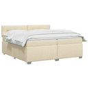 Box Spring Seng med Madras og LED Cremefarvet 200 x 200 cm Stof