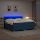 Box Spring Seng med Madras og LED Blå 200 x 200 cm Stof