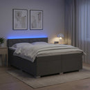 Box Spring Seng med Madras og LED Mørkegrå 200 x 200 cm Stof