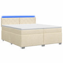 Box Spring Seng med Madras og LED Cremefarvet 200 x 200 cm Stof