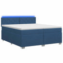 Box Spring Seng med Madras og LED Blå 200 x 200 cm Stof