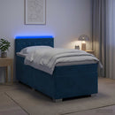 Box Spring Seng med Madras og LED Blå 90 x 200 cm Velour
