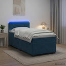 Box Spring Seng med Madras og LED Blå 90 x 200 cm Velour