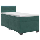 Box Spring Seng med Madras og LED Mørkegrøn 90 x 200 cm Velour