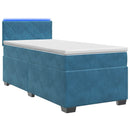 Box Spring Seng med Madras og LED Blå 90 x 200 cm Velour