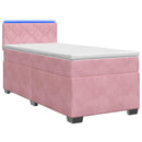 Box Spring Seng med Madras og LED Lyserød 90 x 200 cm Velour