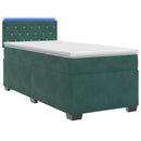 Box Spring Seng med Madras og LED Mørkegrøn 100 x 200 cm Velour