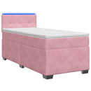 Box Spring Seng med Madras og LED Lyserød 100 x 200 cm Velour
