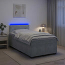 Box Spring Seng med Madras og LED Lysegrå 120 x 190 cm Velour