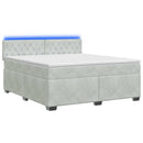 Box Spring Seng med Madras og LED Lysegrå 180 x 200 cm Velour