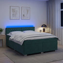 Box Spring Seng med Madras og LED Mørkegrøn 140 x 190 cm Velour