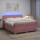 Box Spring Seng med Madras og LED Lyserød 160 x 200 cm Velour