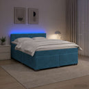 Box Spring Seng med Madras og LED Blå 140 x 190 cm Velour