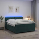 Box Spring Seng med Madras og LED Mørkegrøn 140 x 190 cm Velour