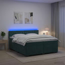 Box Spring Seng med Madras og LED Mørkegrøn 200 x 200 cm Velour