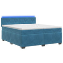 Box Spring Seng med Madras og LED Blå 200 x 200 cm Velour