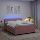 Box Spring Seng med Madras og LED Lyserød 200 x 200 cm Velour