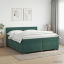 Box Spring Seng med Madras og LED Mørkegrøn 200 x 200 cm Velour
