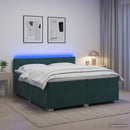 Box Spring Seng med Madras og LED Mørkegrøn 200 x 200 cm Velour