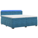 Box Spring Seng med Madras og LED Blå 200 x 200 cm Velour