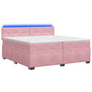 Box Spring Seng med Madras og LED Lyserød 200 x 200 cm Velour