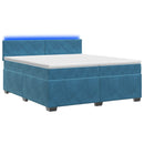 Box Spring Seng med Madras og LED Blå 200 x 200 cm Velour