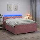 Box Spring Seng med Madras og LED Lyserød 200 x 200 cm Velour