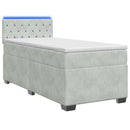Box Spring Seng med Madras og LED Lysegrå Enkelt Velour