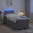 Box Spring Seng med Madras og LED Lysegrå 90 x 190 cm Stof