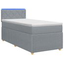 Box Spring Seng med Madras og LED Lysegrå 90 x 190 cm Stof