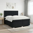 Boxmadras med topmadras med hovedgærde Sort 200 x 200 cm Stof