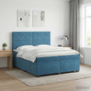 Boxmadras med topmadras med hovedgærde Blå 200 x 200 cm Fløjl