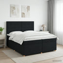 Boxmadras med topmadras med hovedgærde Sort 200 x 200 cm Stof