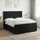 Boxmadras med topmadras med hovedgærde Sort 200 x 200 cm Stof